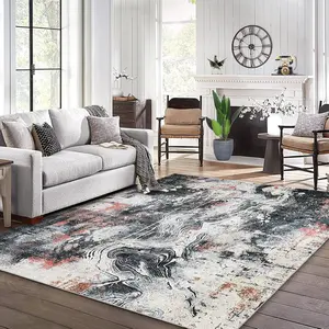 Garvee 8x10 Ft Modern Abstract Rugs - Machine Washable, Non-Slip & Stain Resistant, Machine Washable, Soft Touch, and Stylish, for Living Room & Bedroom, Black and Red Tone