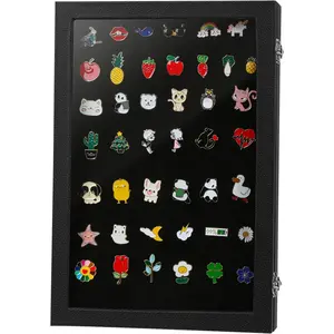 Enamel Pin Display Case, 14" X 9" Shadow Box Pin Holder Display,  Storage Case with  Glass for Pins Organizer