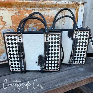 Tinsley Checkered Leather Cowhide cc Tote, Computer Bag
