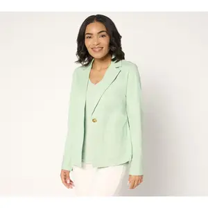 QVC Women's Regular Signature Twill Cinched-Back Blazer