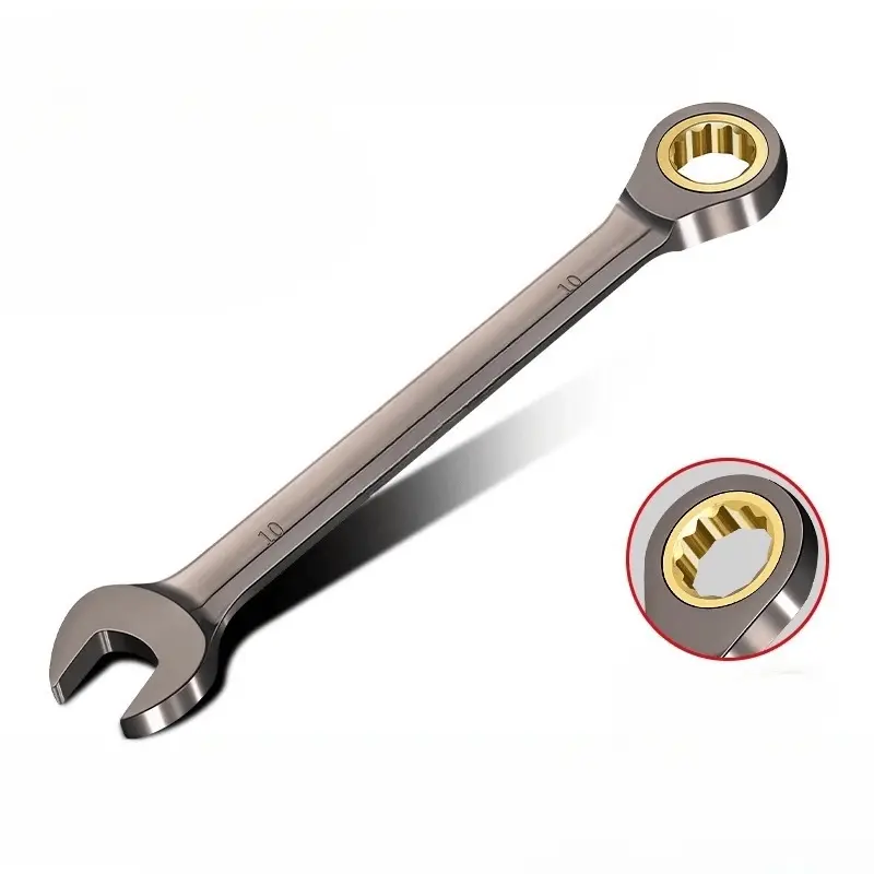 Dual-Purpose Quick Ratchet Wrench - Socket Ratchet Wrench, Automatic Two-Way, Double-Ended Open-Ended Torx Tool in Durable Metal with Golden Accents for Efficient Tightening and Loosening
