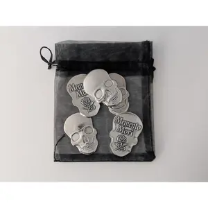 Set of 5 Memento Mori Pewter Pocket Tokens – Skull & Rose Keepsake Coins