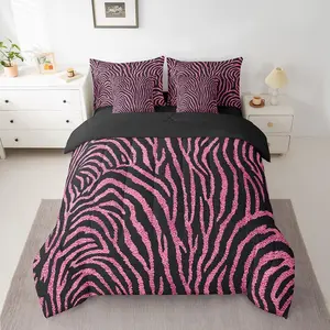 7 Pieces Zebra Stripes Pink Comforter Set for Kids,Zebra Print Bedding Set,Wild Animal Skin Comforter for Boys Girls Adult