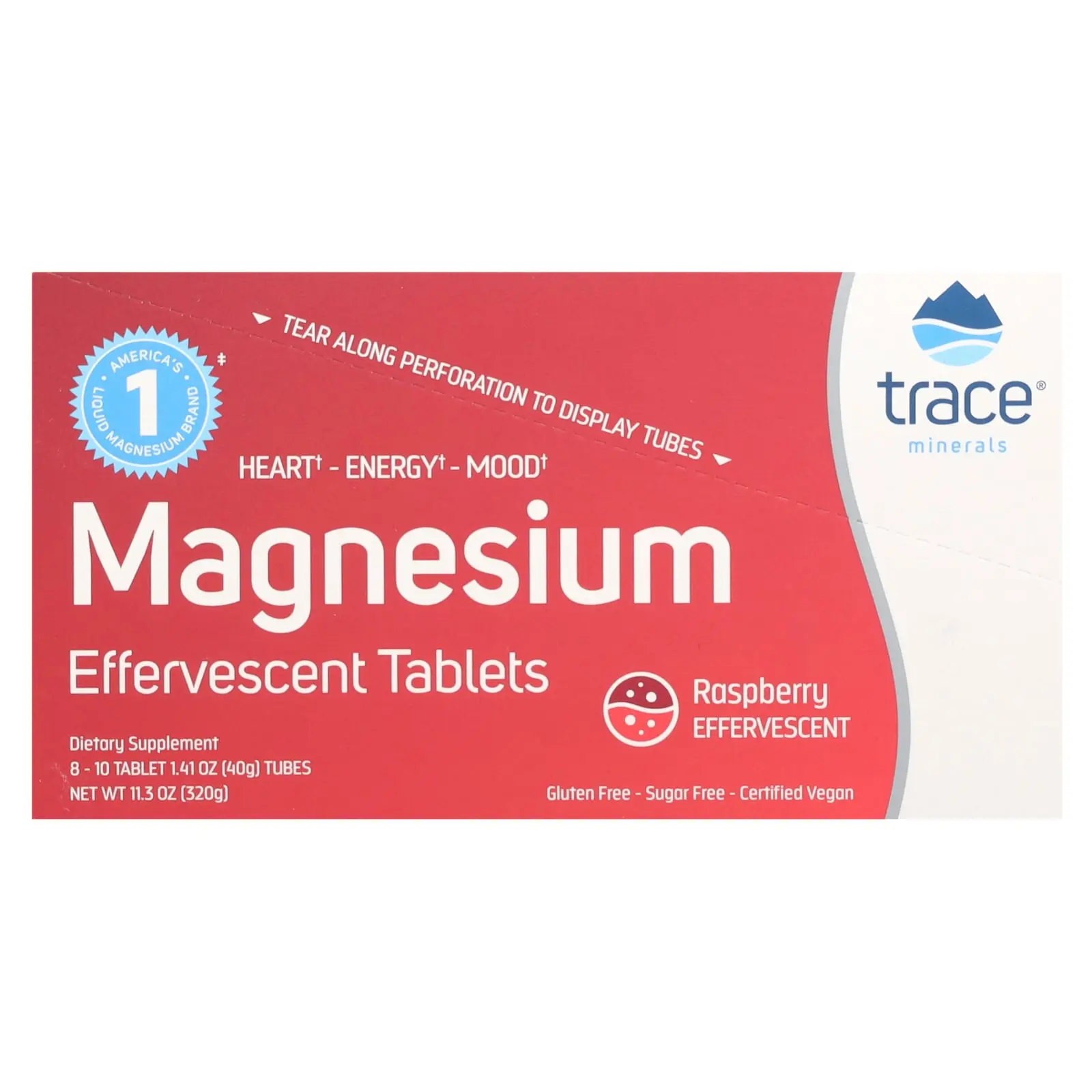 Trace Magnesium Effervescent Tablets, Raspberry, 8 Tubes, 10 Tablets Each