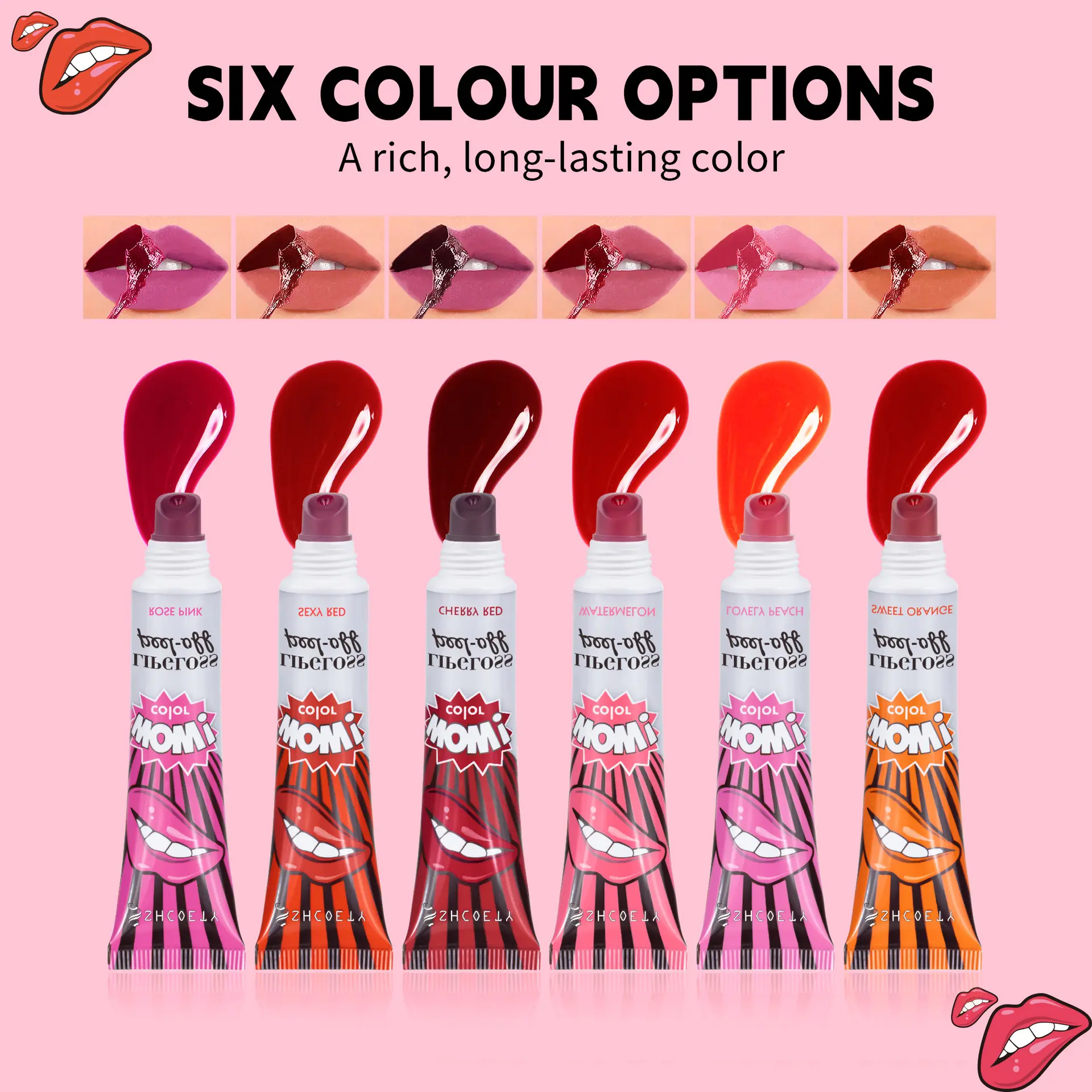 SHCOETY 6-Piece Peel-Off Lip Stain Collection, Multi-Color Matte Lip Tint Gift Set with Easy Peel Application, 6 x 0.53 oz
