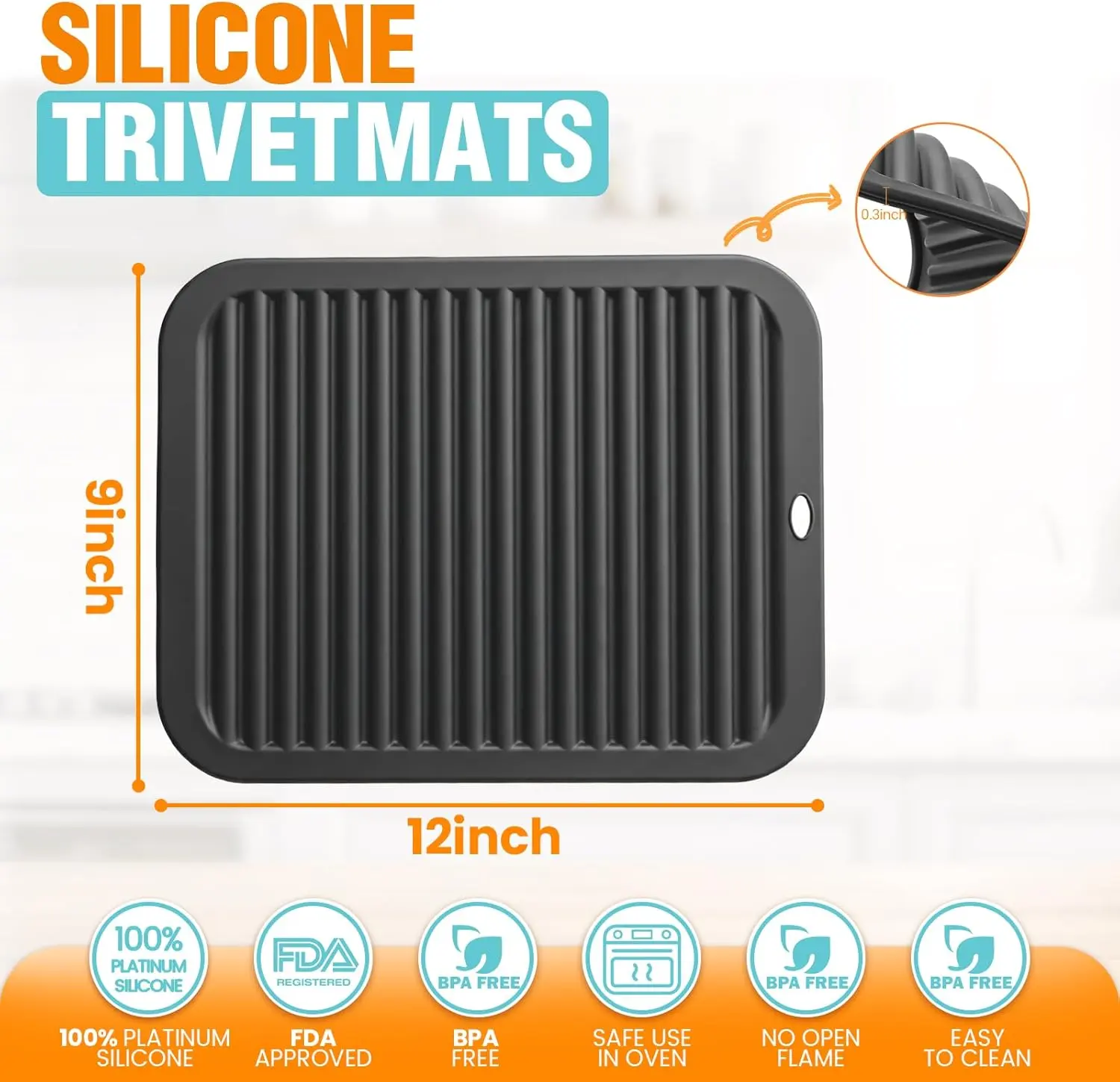 Silicone Trivets - 2 Heat-Resistant Pot Holders, Multipurpose Kitchen Counter Pads, Hot Pot & Pan Tableware Coasters (Black)
