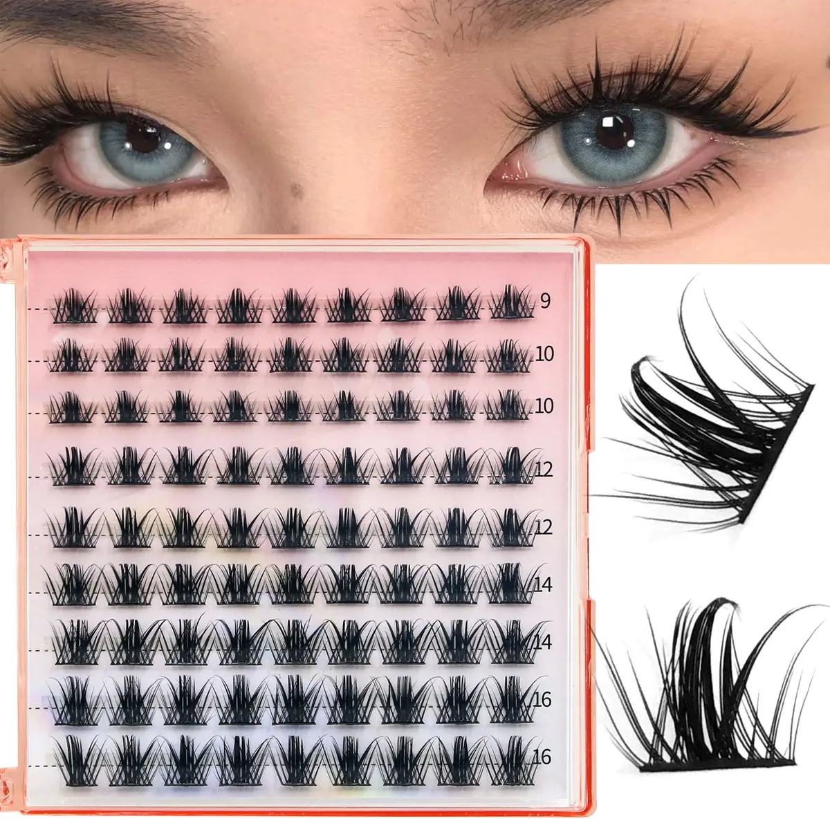Lashes Clusters 9mm-16mm Natural Eyelash Clusters Style Wispy Lash Clusters Eyelash Extensions 126Pcs Short Lash Extensions CC-Curly for No-Makup Makeup