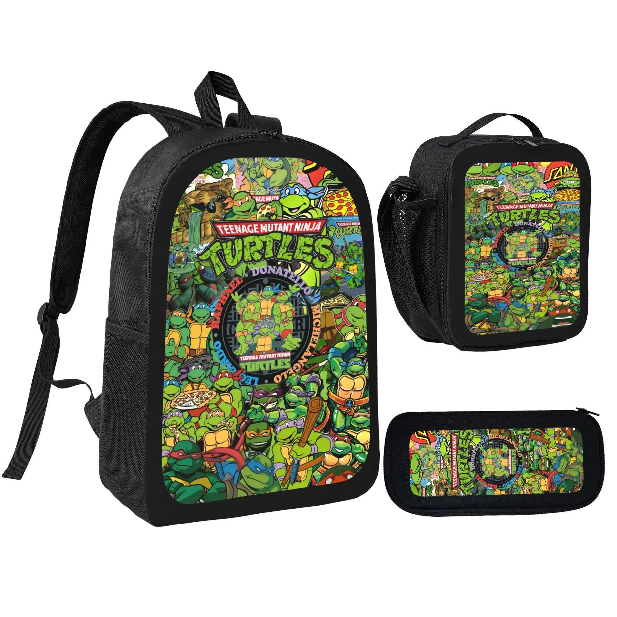 Teenage Mutant Ninja Turtles Backpack With Lunch Box Pencil Case 3 In 1 For Boy Girl Teen Schoolbag Lightweight Large Capacity 600D Oxford Cloth Adjustable Straps Comfortable Mesh Back Cushioning backpack goals-A