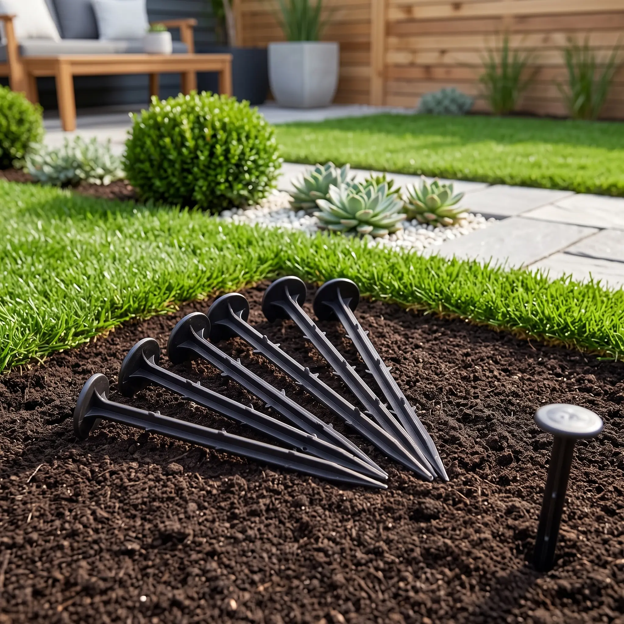 6-Inch Black Heavy Duty Plastic Landscape Edging Stakes - Durable Garden Anchors for Weed Barrier, Sod (Pack of 100)