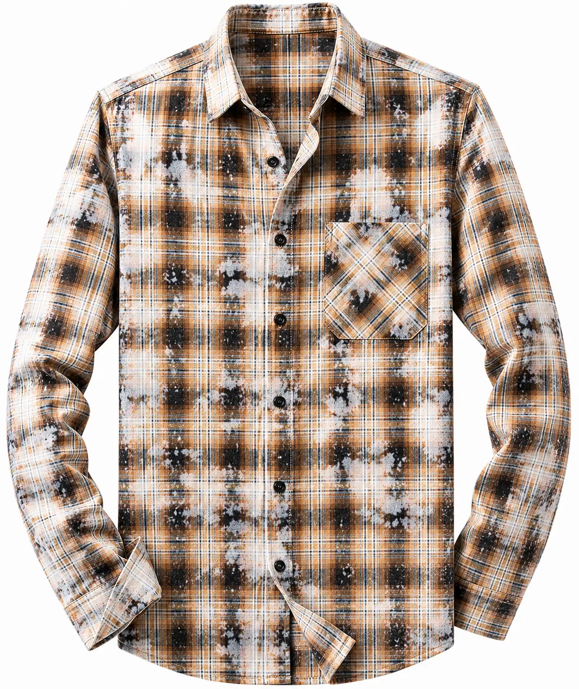 Men's Long Sleeve Plaid Shirt Casual Button Up Collared Shirt with Chest Pocket for Everyday Wear Travel Vacation