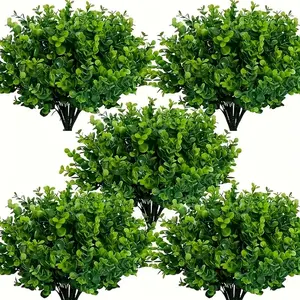 12 Pack UV Resistant Artificial Boxwood Shrubs for Outdoor Garden Decoration, Durable Plastic Faux Greenery for Home, Weddings, and Holidays, Plastic Fake Greenery