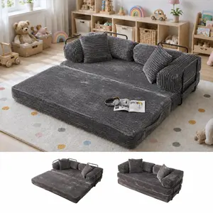 CAODOC 80’’ Oversized Boneless Couch, 5-in-1 Convertible Sleeper Futon Sofa Bed with 2 Pillows, Deep Seat Corduroy Floor Sofa for Small Spaces, Foldable Modular Pull Out Couch for Guest Bed Kids Play Area, No Assembly