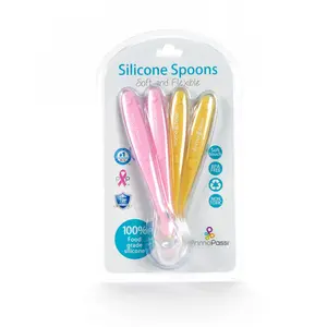 Primo Passi Pink and Yellow Silicone Baby Spoon Set | Soft-Tip Easy on Gums I Training Spoon | Baby Utensils Feeding Supplies | 4 Pack