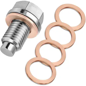 M14x1.5 Magnetic Drain Plug Plug, Stainless Steel Oil Pan Nut Bolt with 5PCS Copper Crush Washer Anti Leakage, Universal Leak-Proof Replacement, Fits Most Cars,Motorcycles,Boats