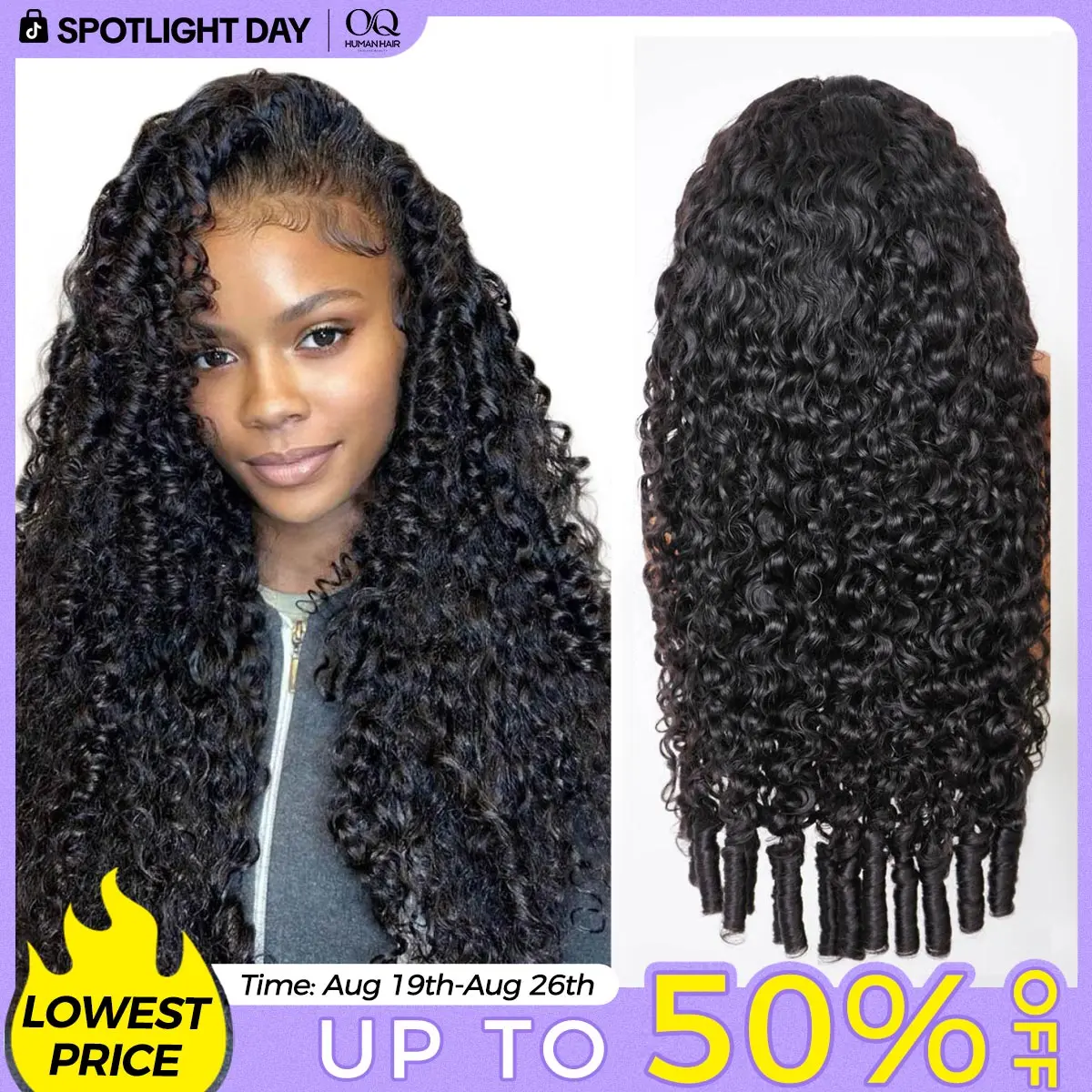 OQ HAIR Full Burmese Curly 13x6 Lace Frontal Glueless Wigs #4 Brown Color 220% Density Water Wave Virgin Human Hair Wigs Pre Plucked Natural Hairline #SohoChic #TikTokShopBackToSchool