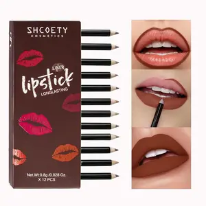 12-Color Matte Lip Liner Pencil Set, Smooth Color Silk Lipstick Pen, Durable Pigment Lip Makeup Cosmetics, Moisturize Makeup Products, Lip Stain, Lip Crayon, Lipliner, Moisturizing, Waterproof Lip Liner Set, Tinted, Moisture, Lip Liner Kit