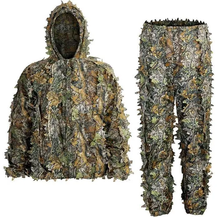 Women's Adult 3D Leafy Ghillie Suit - 2-Piece Jacket & Pants, Lightweight Baggy Breathable Polyester Woodland Camo Hunting Gear, 2.2 - 3.3 Lbs, 20*14*6 Inches, for Halloween, Surveillance, Paintball
