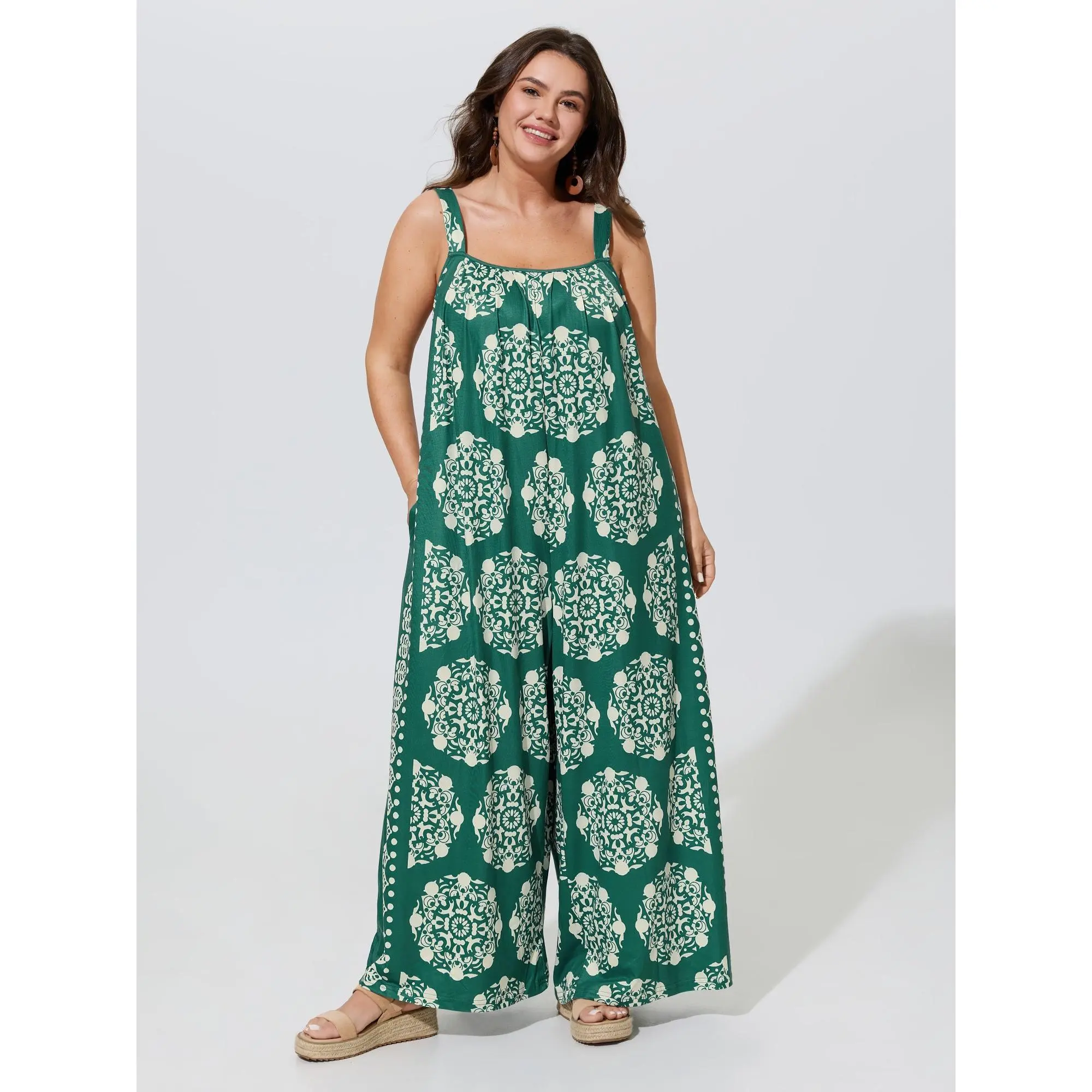 BloomChic Women's Plus Size Bohemian Sleeveless Spandex Jumpsuit - Stretchy, Adjustable Straps, M-6X Garment, 2026 Summer Overalls, Fit