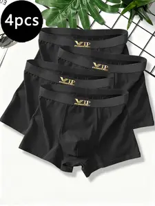 Men's Seamless Breathable Briefs, Vip Print Solid Underwear (3/4/5 Pack), Comfortable Casual Sports Boxer Shorts for All Seasons