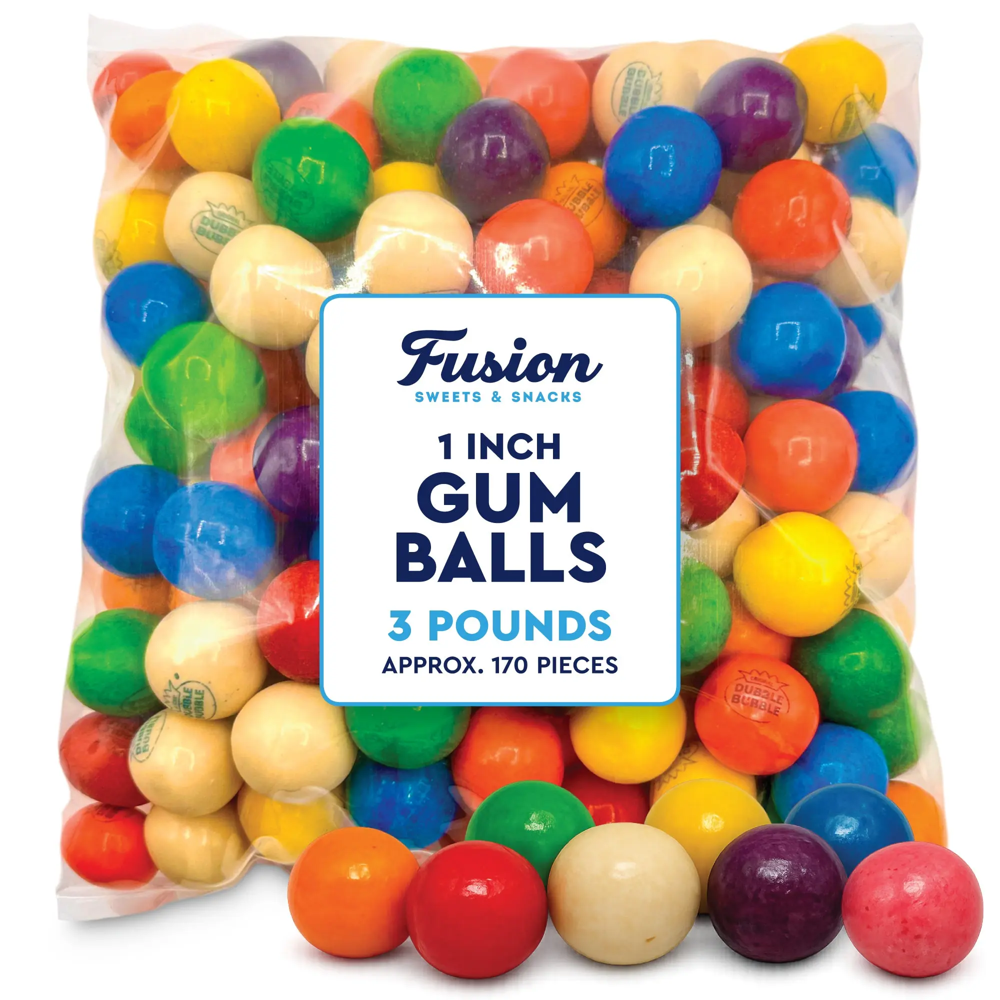 1 Inch Gumballs, 3 lb Bulk Bag - Assorted Fruit Flavor (Lemon, Cherry, Pineapple, Banana) Chewing Gum - Gumball Machine Refill, Party Favors for Fairs
