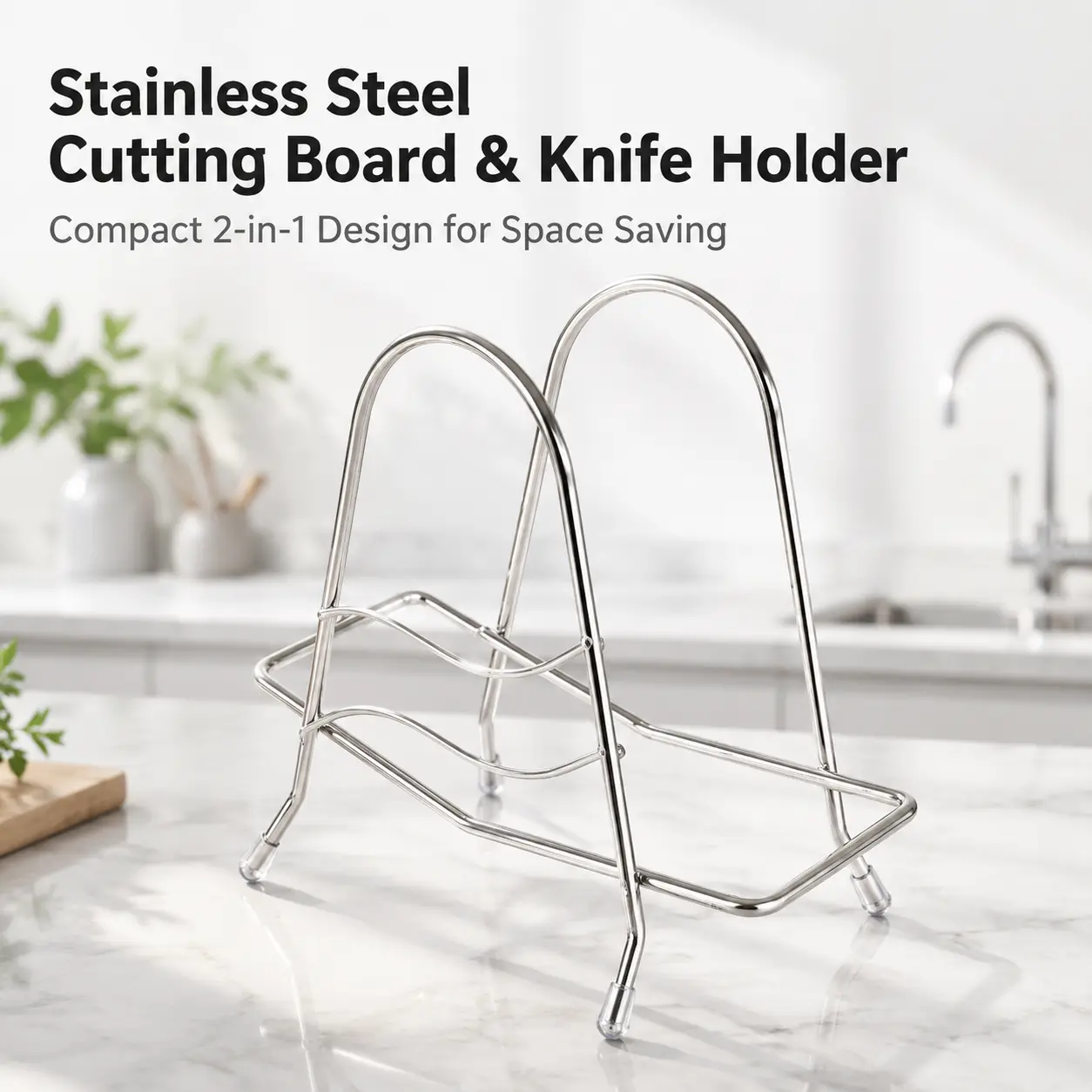 1PCS Stainless Steel Cutting Board Rack Chopping Board Stand Holder Kitchen Countertop Pots Pan Lids Stand Drying Rack Organizer, Silver
