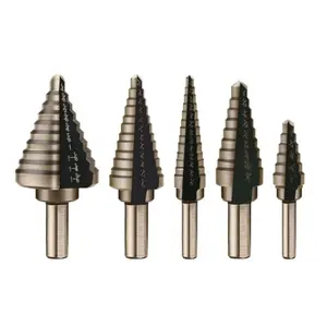 5-Piece HSS Titanium Step Drill Bit Set - High Speed Steel Cone Unibit for Metal/Wood/Plastic, Multi-Size Precision Hole Cutting Tools with Titanium Coating for DIY & Professional Use