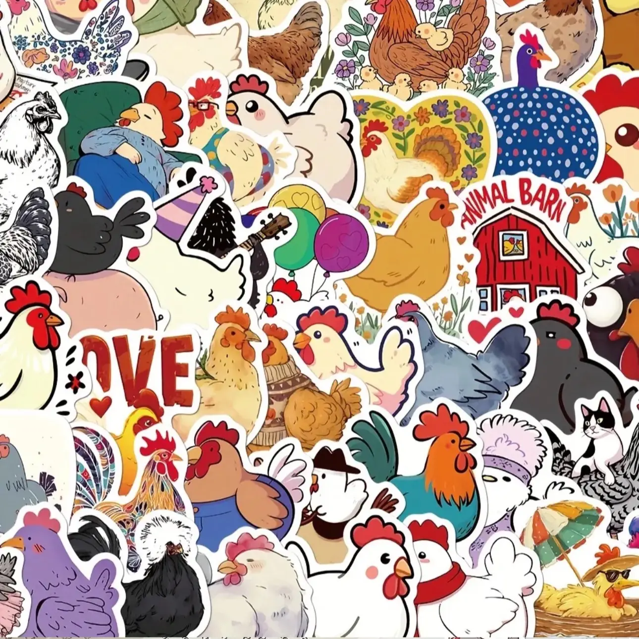 50 Pack Of Chicken Farm Animal Themed Stickers and Decals