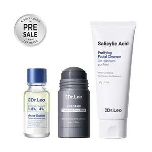 Dr.Leo 3-Step Acne Routine Set | Fast Pimple Spot Treatment +  Unclog Pores + Reduce Breakouts + Oil Control | Clay Mask Stick + Salicylic Cleanser + Drying Lotion #mothersdaygift #Summervibes,summerwins