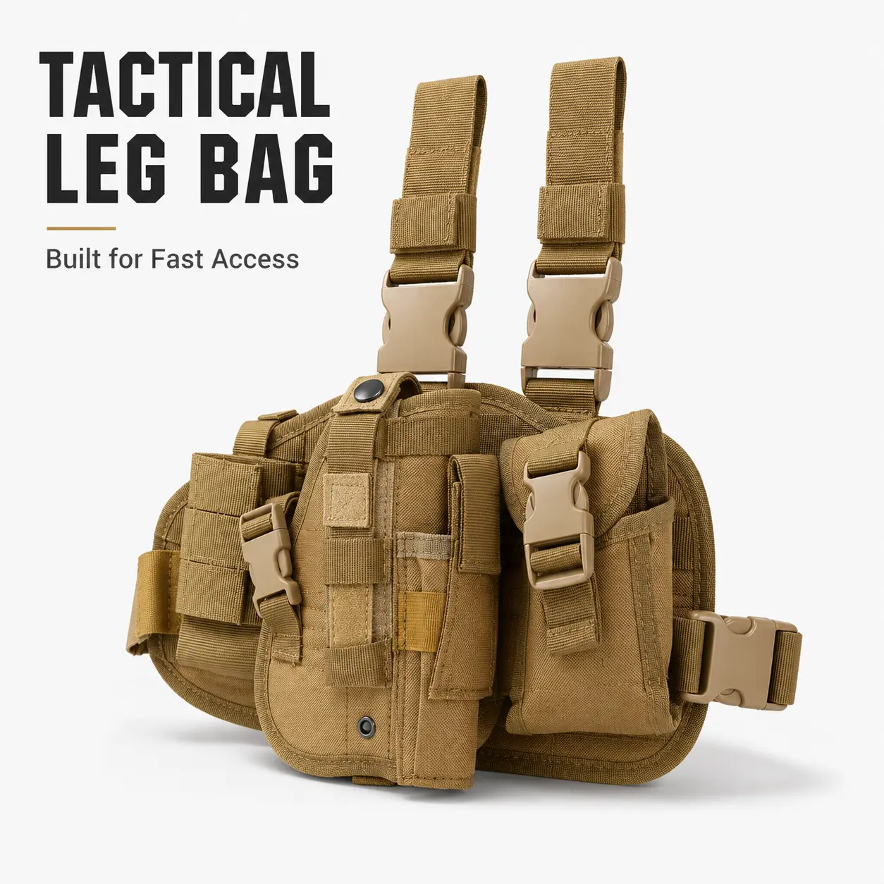 Tactical Nylon Leg Holster, Unisex Adjustable Pistol Pouch with Magazine Holder, Waterproof Outdoor Gear with Quick Release for a Secure Custom Fit, Buckle, Wrap-Around, 25Cm, Adjustable Leg Holster, Anti-Slip Strap, Durable Nylon Construction, Enhanced S