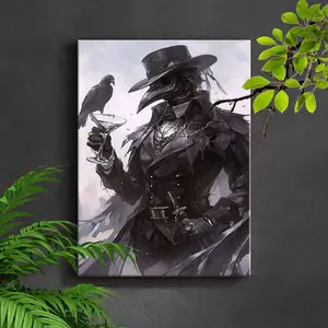 Mystical Figure & Raven Canvas Art Print, 12x16 Inch Framed Wall Decor, Perfect Gift for Home Office Living Room Bar Cafe Decoration