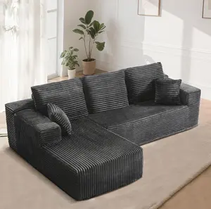 108" L-Shaped Modular Sectional Sofa with Chaise, Boneless Comfy Corduroy Fluffy Couch with Deep Seat, Flexible Module Combination for Living Room, No Assembly, cloud couch,boneless couch