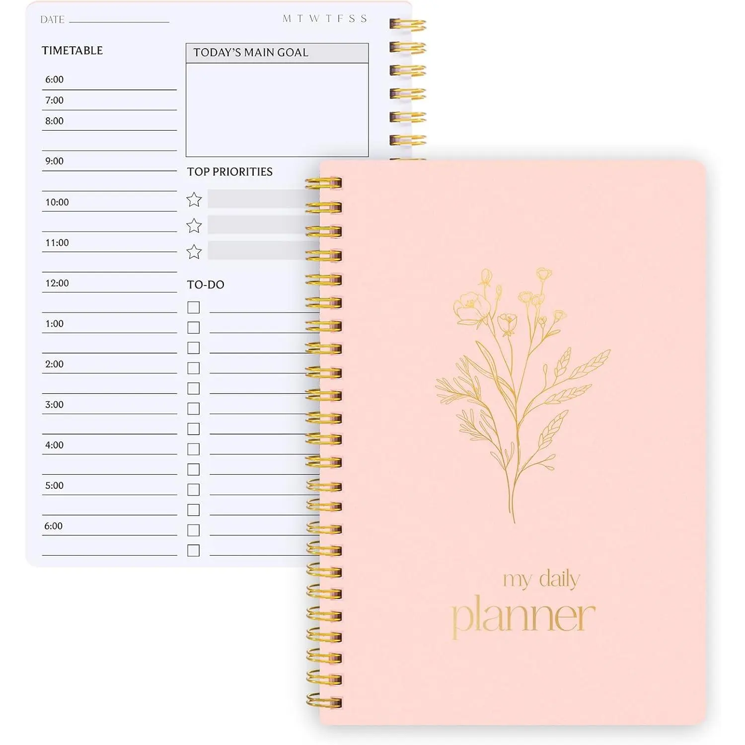 Undated Daily Planner with Hourly Schedule, 5.71" X 8.35" Daily  Noteboook Set Goals A5 Daily Personal Organizer Notepad for School Work Office Improve Efficiency Planner,