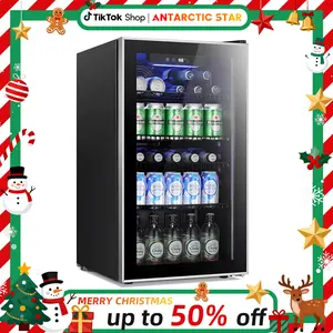 【Fall Deals For You】Antarctic Star Beverage Refrigerator Cooler, 100 Can Mini Fridge Glass Door for Soda Beer or Wine Small Drink Dispenser Adjustable Clear Front for Home, Office or Bar, 3.2 cu.ft