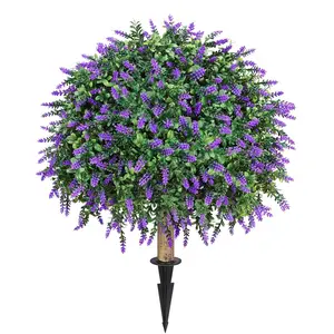 Artificial Boxwood Topiary Ball with Lavender, Set of 1 Artificial Shrub Bushes with Ground Spike, UV Resistant Fake Evergreen Plant Tree for Porch Outdoor Planters Indoor Valentine's Day Outdoor Artificial Plants Artificial Simulation Plant Faux Plant