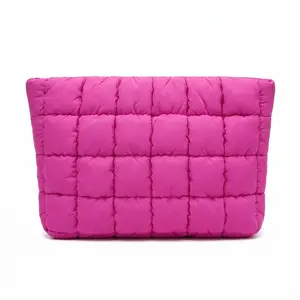 Puffy  Makeup Bag with Zipper, Casual Fashion Cosmetics Pouch, Versatile Bag For Daily Use & Travel, Solid Color Design, Wide-Open Makeup Case for Toiletries, Accessories, and Brushes