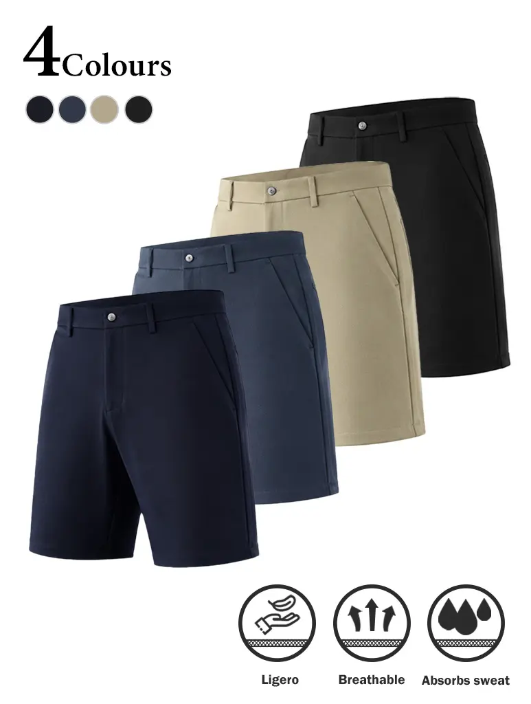 3-Pack Men’s Quick-Dry Stretch Dress Shorts | Lightweight Moisture-Wicking Chino Shorts, Casual Work/Golf/Athletic Flat-Front Shorts Fabric Menswear