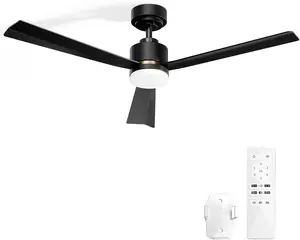 Ceiling Fans with Light, 52 Inch Low Profile Ceiling Fan with Light and Remote, Flush Mount, Reversible, Low Noise, Black Gold, Dimmable, 1/4/8 Timer, Ceiling Fan for Dorm, Indoor Use