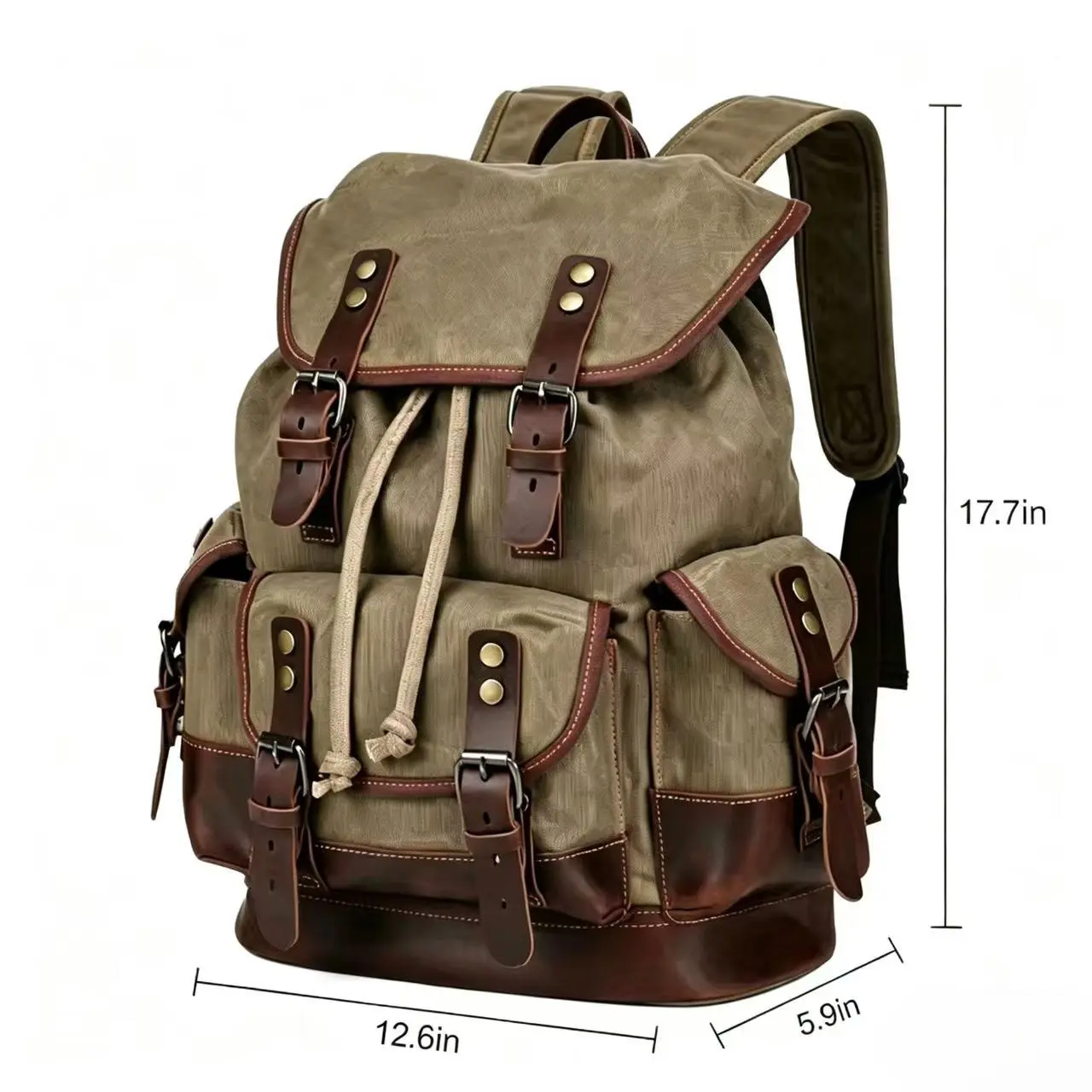 Retro Style Unisex Backpack, Top-Grain Cowhide Leather & Waxed Canvas, 22L Waterproof for Travel and Everyday Carry, Fits 15.6-Inch Laptop, Laces, Edc Gear, Cow Hide, 90S Look, 32 Cm Length, 15 Cm Width, Patchwork, International Travel, Business Travel Ba