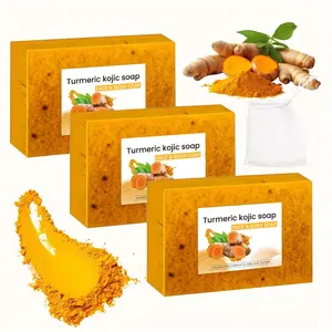 3pcs 100g turmeric, kojic and citric acid granule soaps with a foaming net, rich in foam, facial and body Cleansing soaps, deeply clean skin impurities, moisturize and moisturize, Moisturizing, Hydrating, suitable for all skin types, Body Care