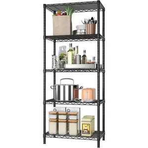 Wire Shelving Unit Shelve Metal Kitchen Laundry Room Organization Home Pantry Closet Bathroom Organizers Garage Rack Estantes para Cocina 14" D x 24" W x 59.5" H Black
