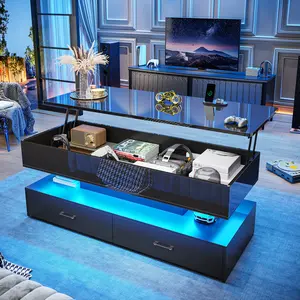 SEDETA 47.2 Inch Lift Top Coffee Table Coffee Tables with Storage for Living Room 2 Drawers Coffee Table with Power Outlet LED Light for Dining Reception Room