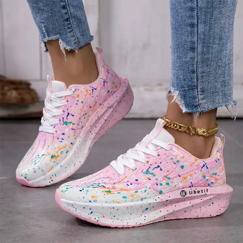 Ubetif Women's Lightweight Breathable Sneakers, Textile + Carbon Board, Low Top, All Seasons, Casual Style, Perfect for Hiking and Travel, Lace up sneakers