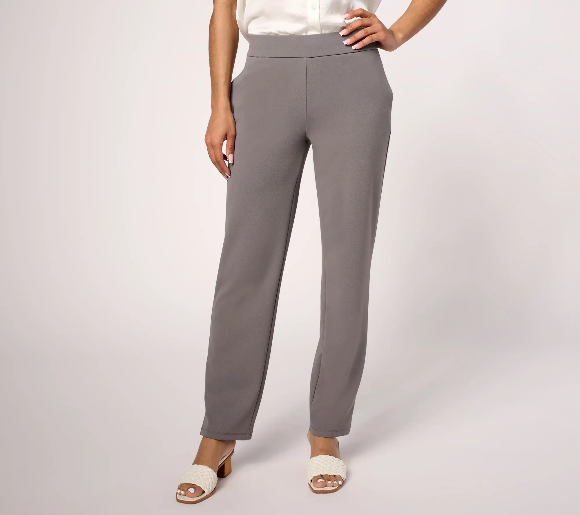 Dennis Basso Petite Luxe Crepe Slim Straight Pull On Pants
