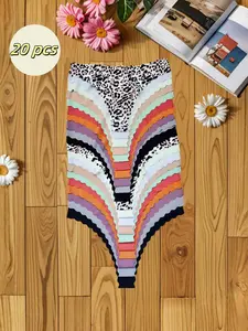 20-pack seamless women's underwear. Summer cooling secret! Fan-shaped wavy edges. Blended material is breathable and comfortable. Say goodbye to sultry and sticky.