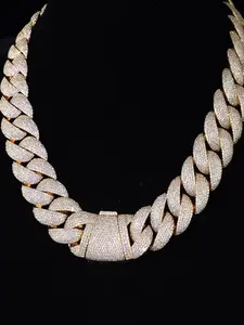 Heavy 22mm Miami Cuban Link Luxury Fine Jewelry VVS Cooling Diamond Inlaid Cuban Link Antique Fashion Trend Hip-Hop Style Large Necklace for Parties, Wearing to Large Parties, Fine Jewelry Anniversary Gift