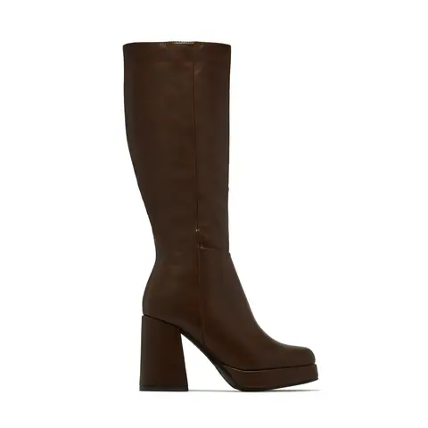 Hudson Platform Block Heel Knee High Boots – Brown