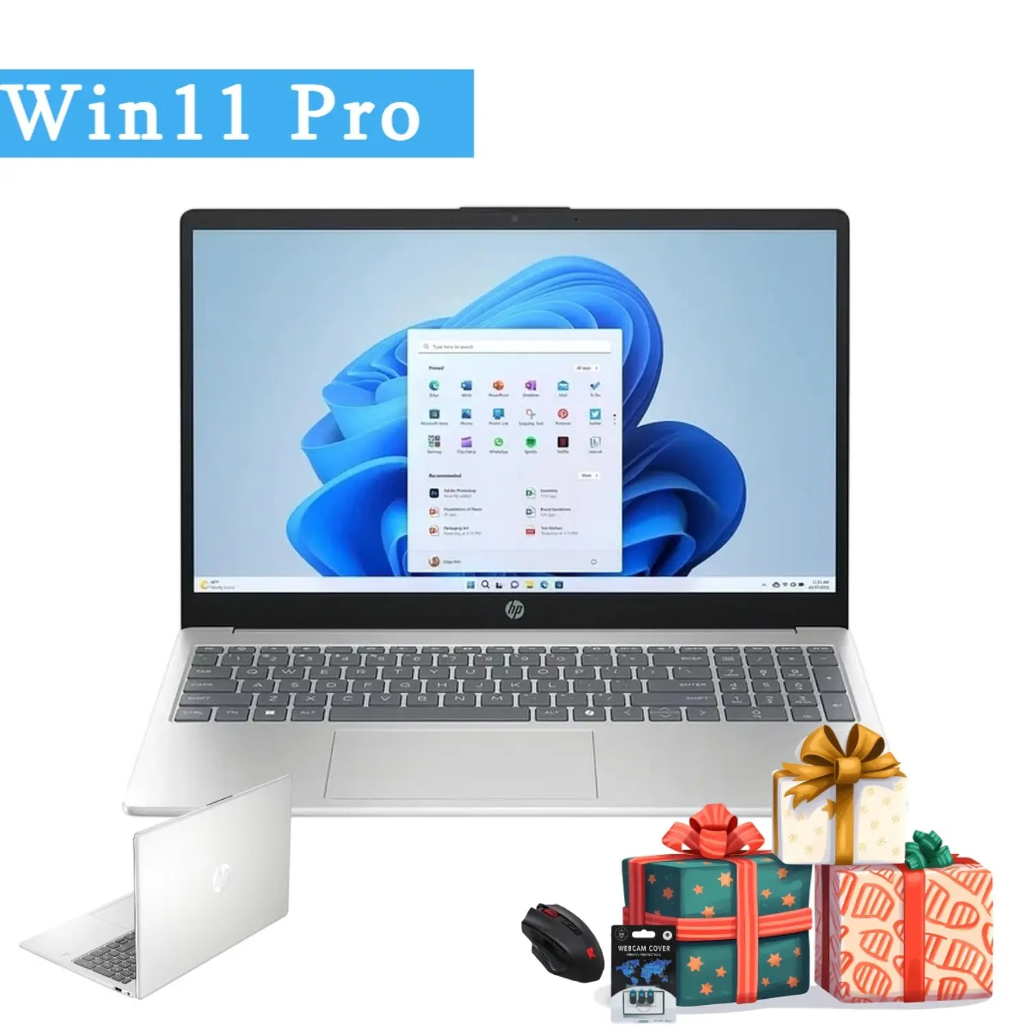 HP 2026 15.6" Laptop - Intel i3-N305 CPU, Expandable Up to 32GB RAM, 512GB SSD, Win11 Pro, Cordless Accessory Bundle, Silver, Laptops for College & Business Use