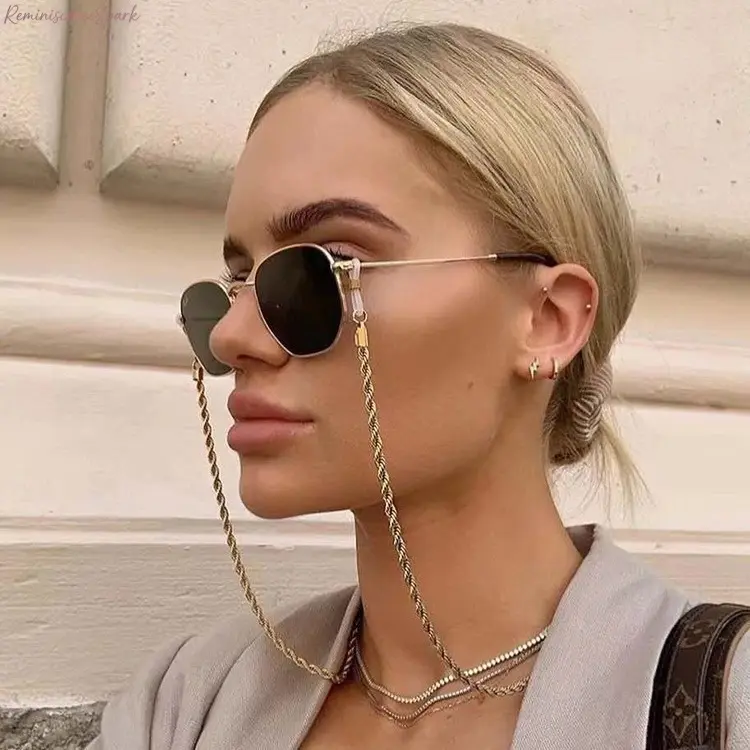 Twisted Metal Eyeglass Chain for Adults - Dual-Use Secure Hold Anti-Drop Eyewear Lanyard, Stylized Sunglasses Holder & Mask Necklace, Leisure Outdoor Accessory for Daily Outfits, Street Fashion