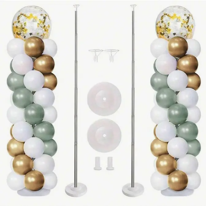 Adjustable Height Balloon Column Stand Kit with Base, Extendable for Floor - 2 Sets for Birthday, Graduation Party Decorations