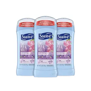 Suave Sweet Pea & Violet Invisible Solid Antiperspirant Deodorant Stick, 2.6 Oz (Pack of 3), 48H Protection for Women